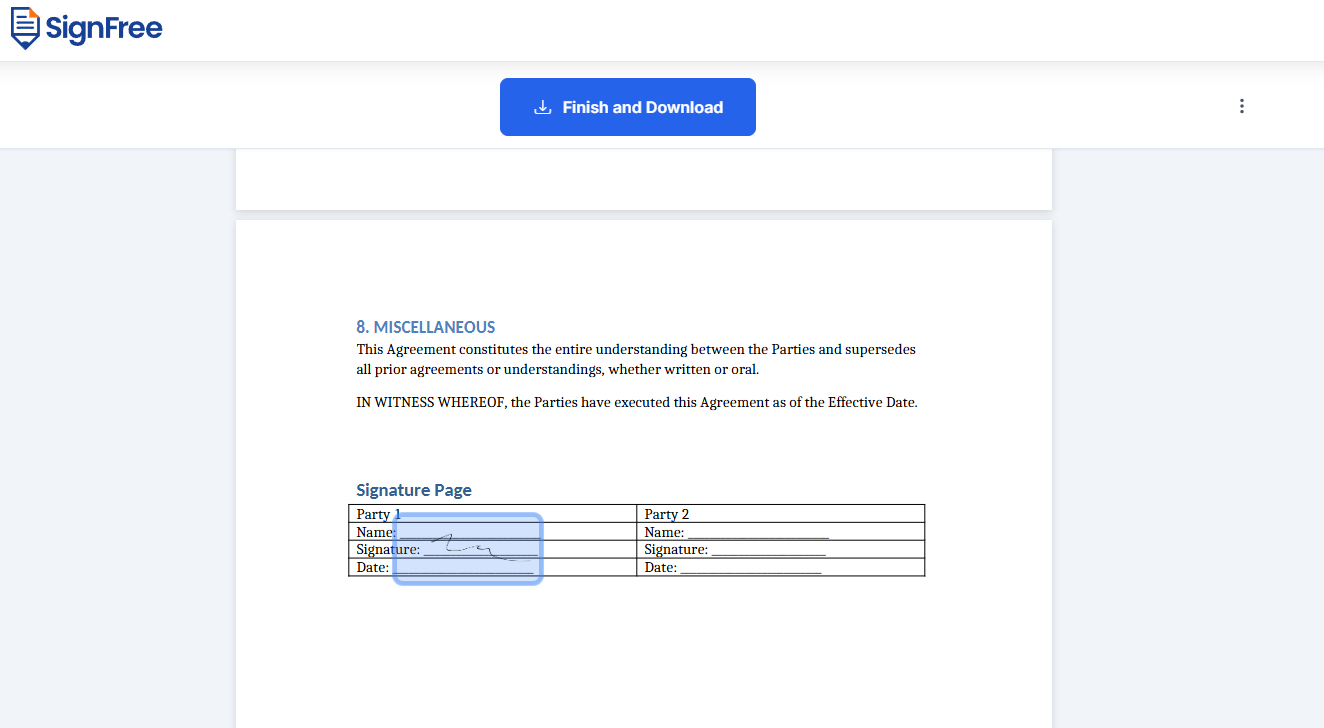 SignFree — Client / counterparty signs